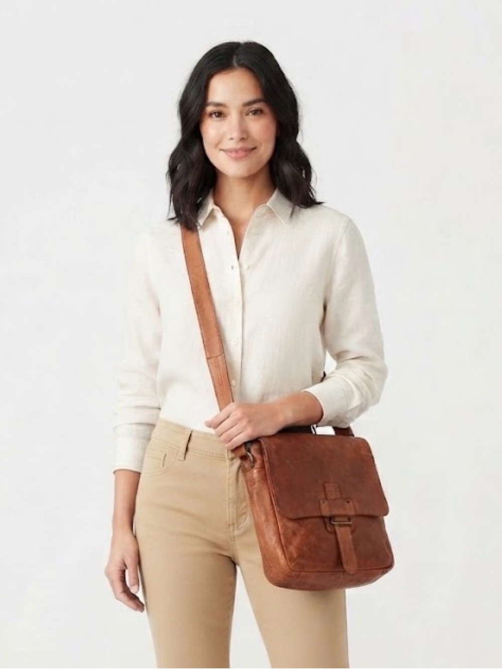 Harbour 2nd Tan Distressed Leather Flap Crossbody Bag Anchor Logo